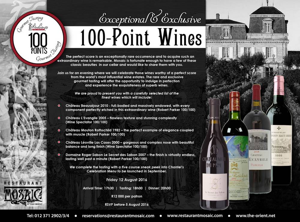 100 Point Wines Gourmet Tasting – 12 August 2016