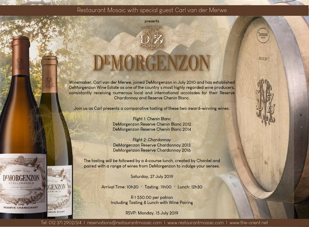 DeMorgenzon Gourmet Wine Tasting - Saturday, 27 July 2019
