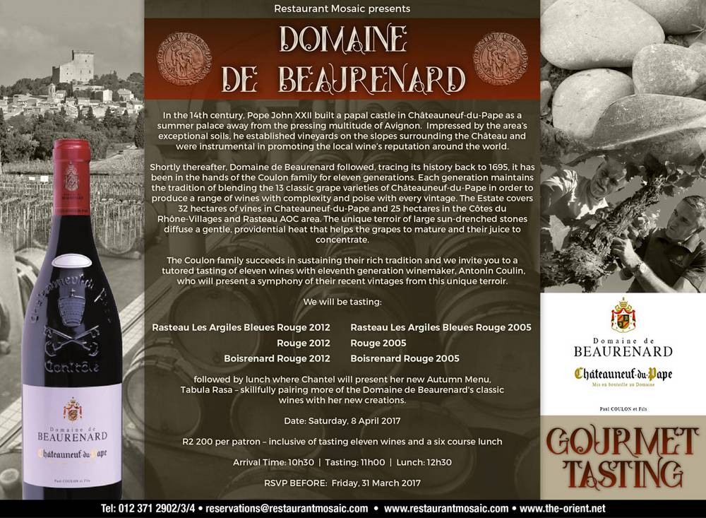 Domaine De Beaurenard Gourmet Tasting - 08 April 2017
