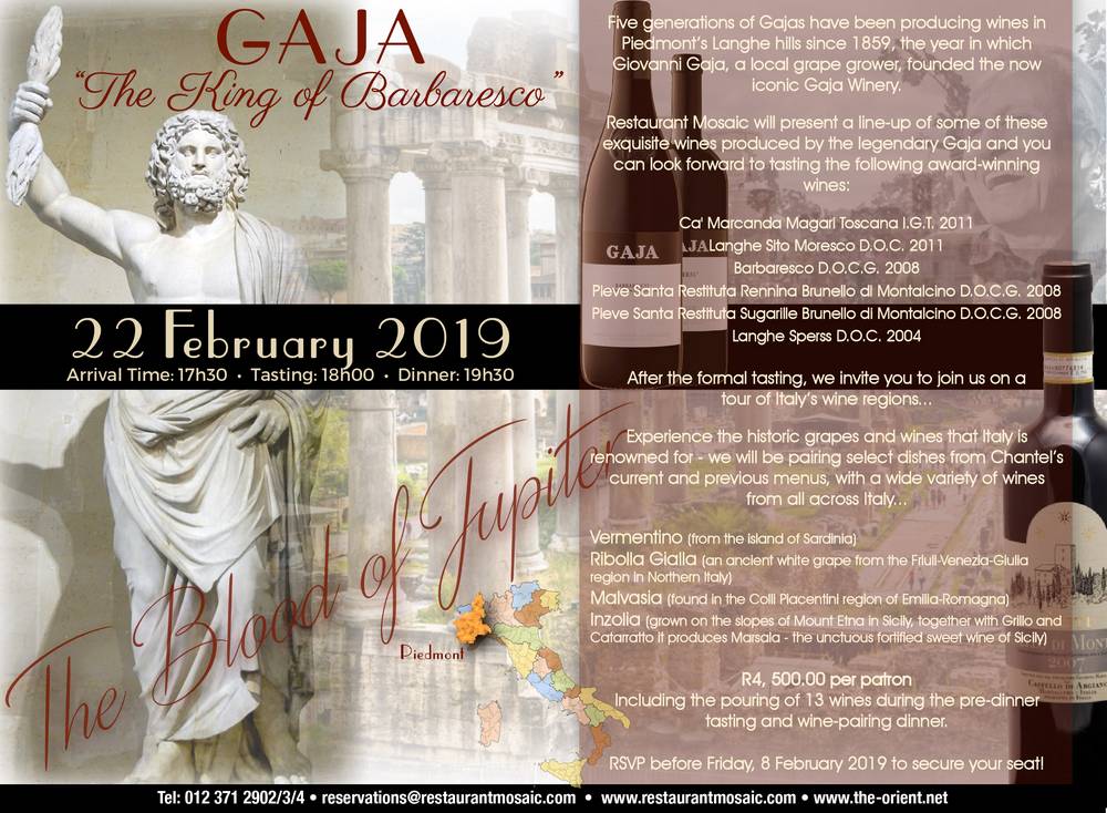 Gaja Tasting & Italian Gourmet Wine Pairing Dinner - 22 February 2019