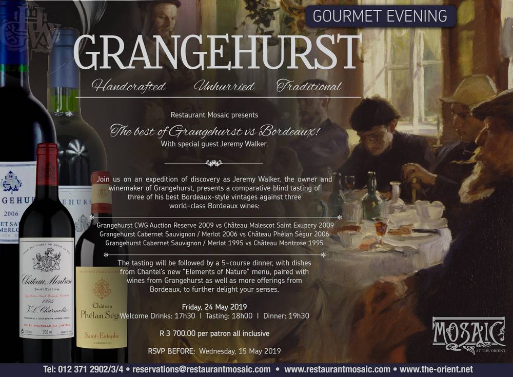 Grangehurst vs Bordeaux Gourmet Wine Tasting & Dinner - 24 May 2019